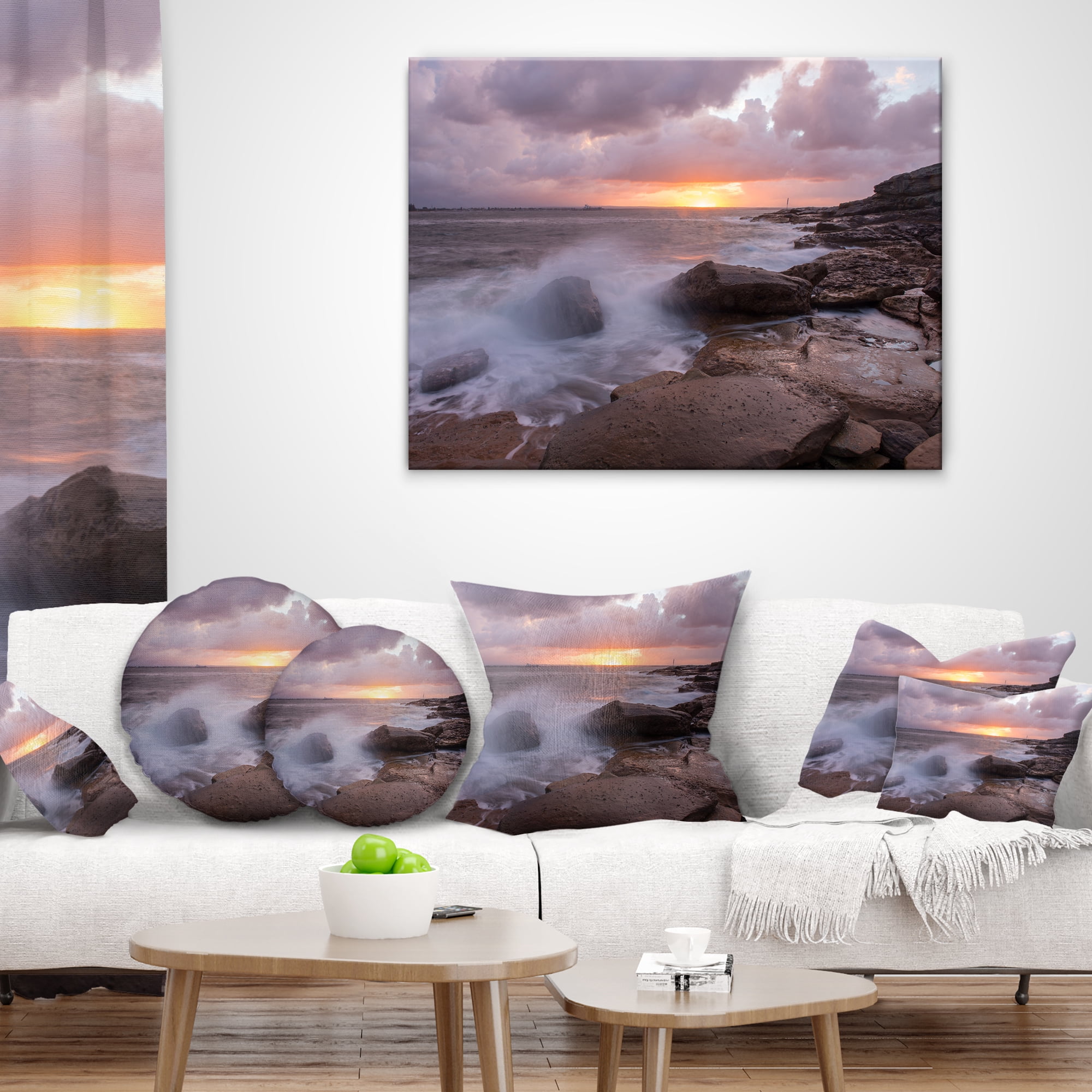 Designart Stormy Waves in Beautiful Australia Beach - Seashore Throw Pillow - 16x16