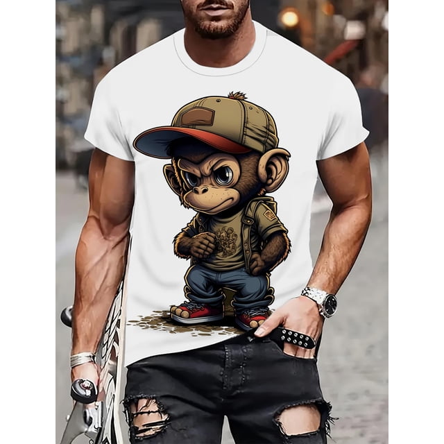 Camiseta con gráfico 3D: informal y deportiva, de manga corta, para personas altas y altas. Cómoda mezcla de poliéster. Lavable a máquina. Verano. Estampado original para adultos, hombres, mujeres, ad