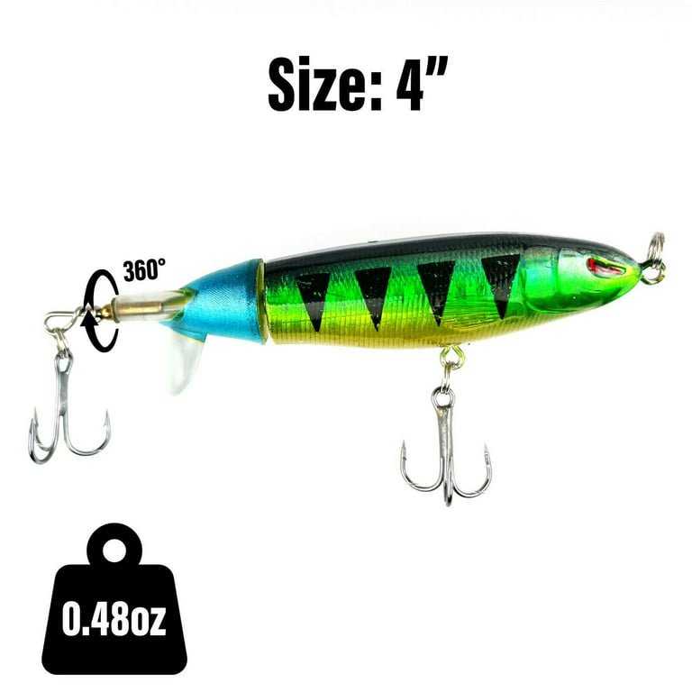 Ufish Whopper Plopper Topwater Bass Fishing Lure, 360 Rotating Tail Pike Bait, Size: 4, Green