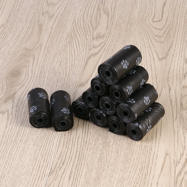 12 rollos de bolsas degradables para excrementos de perro, a prueba de fugas (negras)