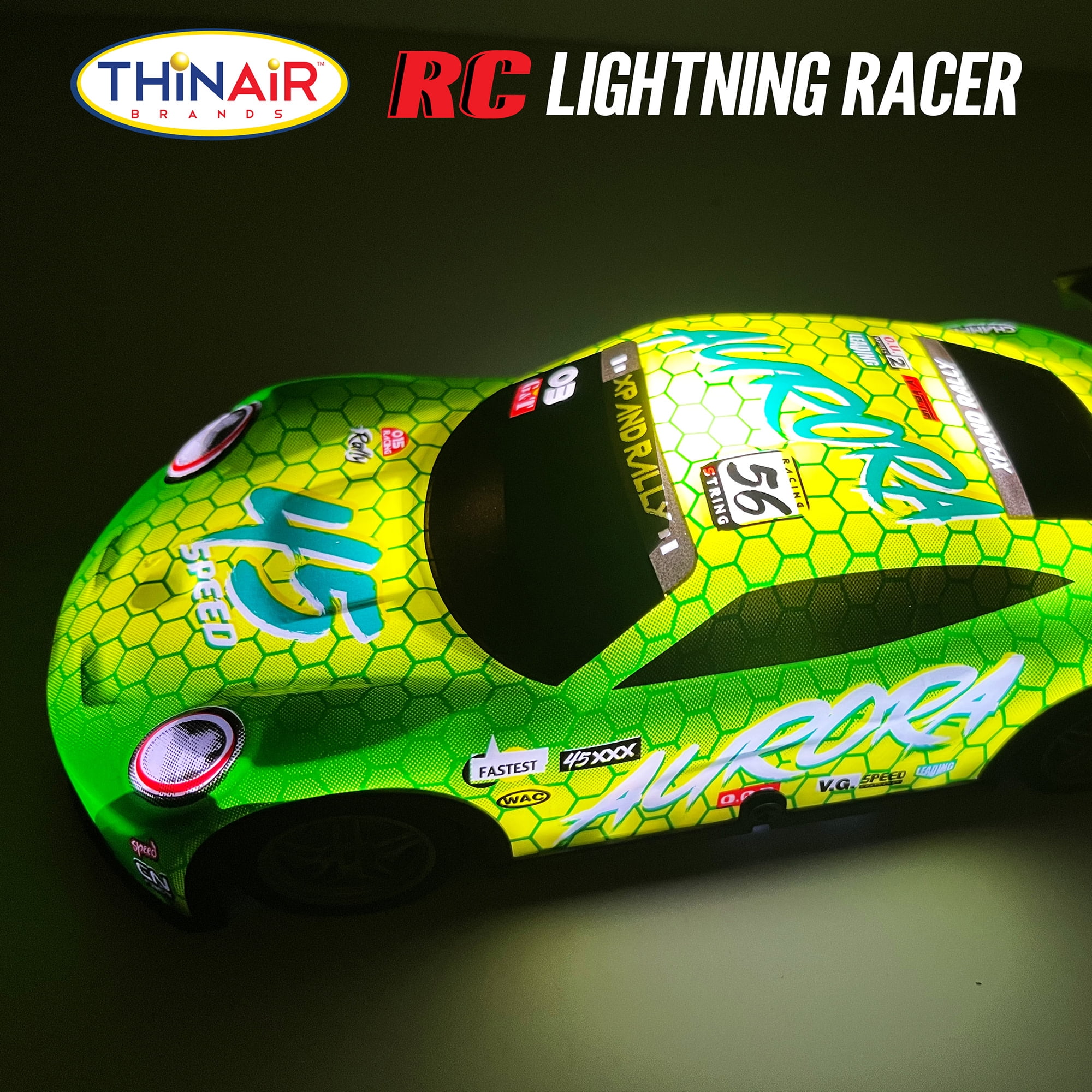 Hyper Drive: RC Lightning Racer - Green & Yellow - Light-Up Remote Control Car, High-Speed Play Vehicle, LED Lights, 2.4 GHz, 1:40 Scale, Kids 5+