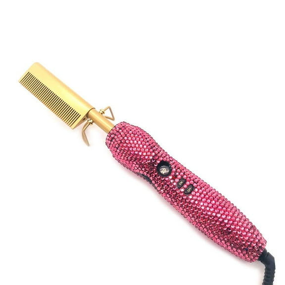 Bling Hot Comb Hair Straightener, Stylish Rhinestone Electric Pressing Comb with Adjustable Heat, Professional Hot Comb for Edges, Wigs & Natural Hair
