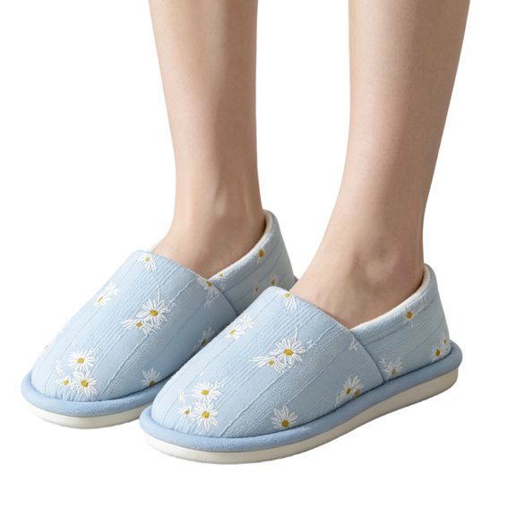 Willtoo Women Floral Embroidered Closed Back Slippers Soft Breathable Non Slip House Shoes Warm Indoor Slip On Shoes