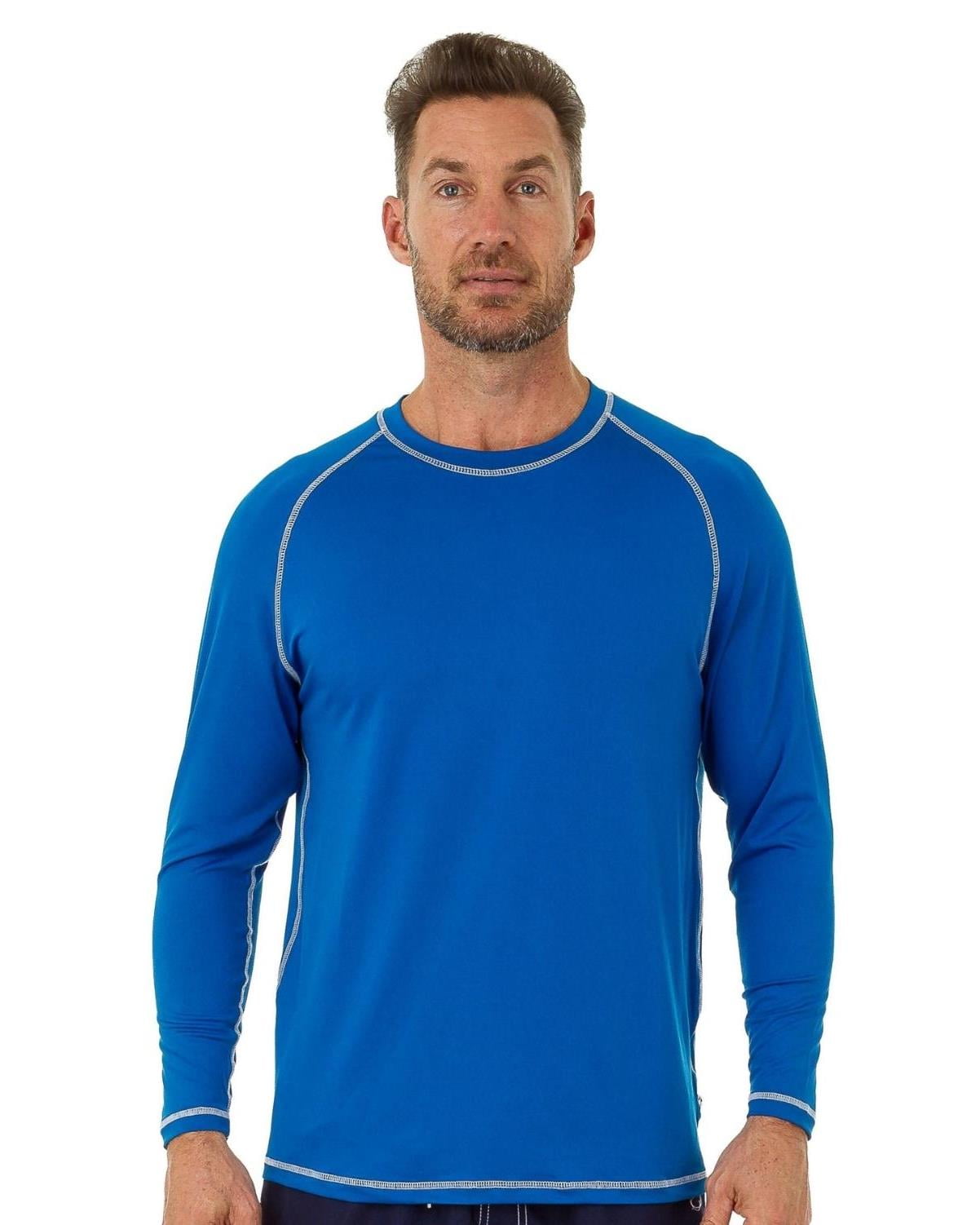 Mens UPF 50+ Rashguard Swim Tee Long Sleeve Running Shirt Swimwear Swim Shirts, Royal, Size L