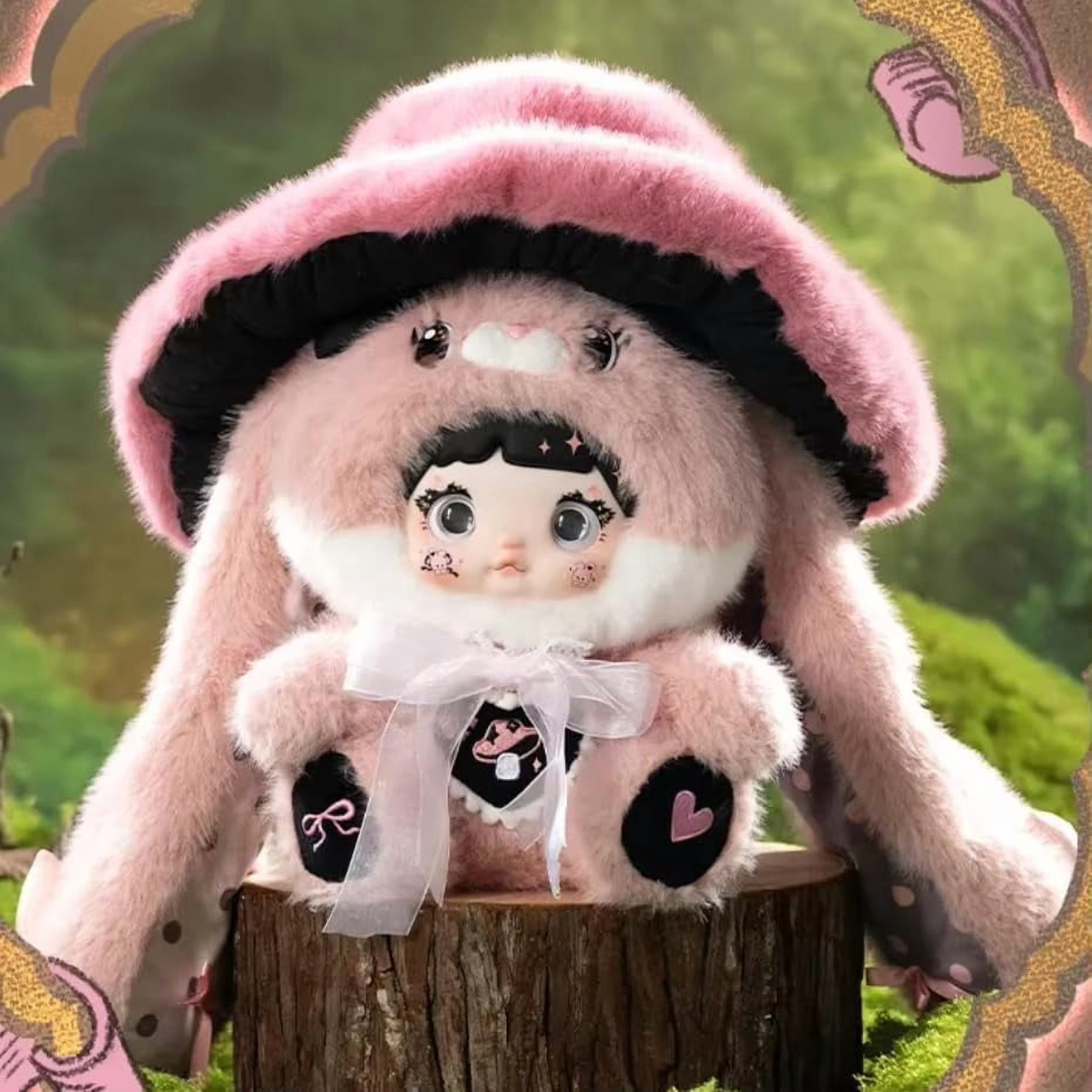 Nommi Mushroom Hat Series Plush Blind Box, 400% Big Nommi Bunny Mushroom Cap Series Kawaii Nommi Rabbit Plushie Toys Figure Doll, Cute Xmas Collectible Toy Birthday Gift for Girls(1PC Caprielle)