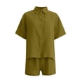 thumbnail image 4 of Short Sets for Women Short Sleeve Button Down Collared T Shirt and Shorts 2 Piece Matching Set Womens Lounge Set, 4 of 9
