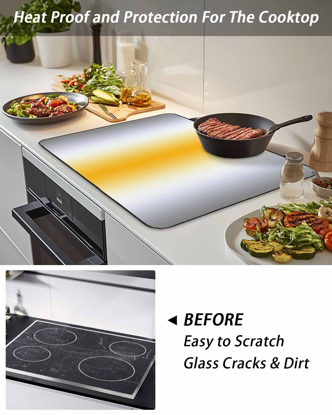 Stove Top Covers for Electric Stove, Orange Grey White Glass Stovetop Cover Protector, Farmhouse Ombre Color Modern Simple Induction Cooktop Protector Oven Mat for Kitchen Countertop 28.5"x20.5"