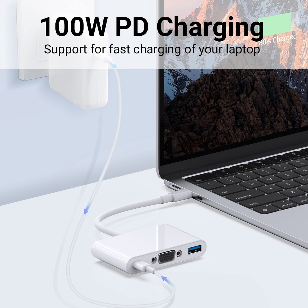 DOONJIEY 3 in 1 USB-C Docking Station Muliti-Port Adapter  Type-C to VGA1080P+PD 100W+USB 3.0(5Gbps) Hub for Samsung Macbook Pro/Air ipad