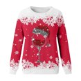 thumbnail image 4 of WEAIXIMIUNG Chandails en Molleton Grande Taille pour Femmes Mode Hiver Décontracté Rouge Verre Flocon de Neige Imprimé de Noël Col Rond Manches Longues Sweat à Capuche, 4 of 4