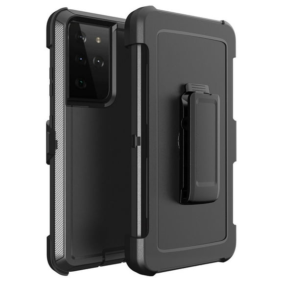 For Samsung Galaxy S22 Ultra 5G / SM-S908 Heavy Duty Shockproof Armor Protective Hybrid Case Cover With Clip Black/Black