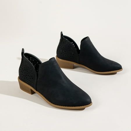 

TOPMELON Womens Cutout Chelsea Ankle Boots Slip On Pointed Toe Stacked Chunky Block Medium Heel Medium Booties