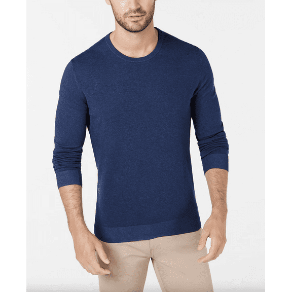 Alfani Men’s Solid Crewneck Sweater (Indigo, XL)