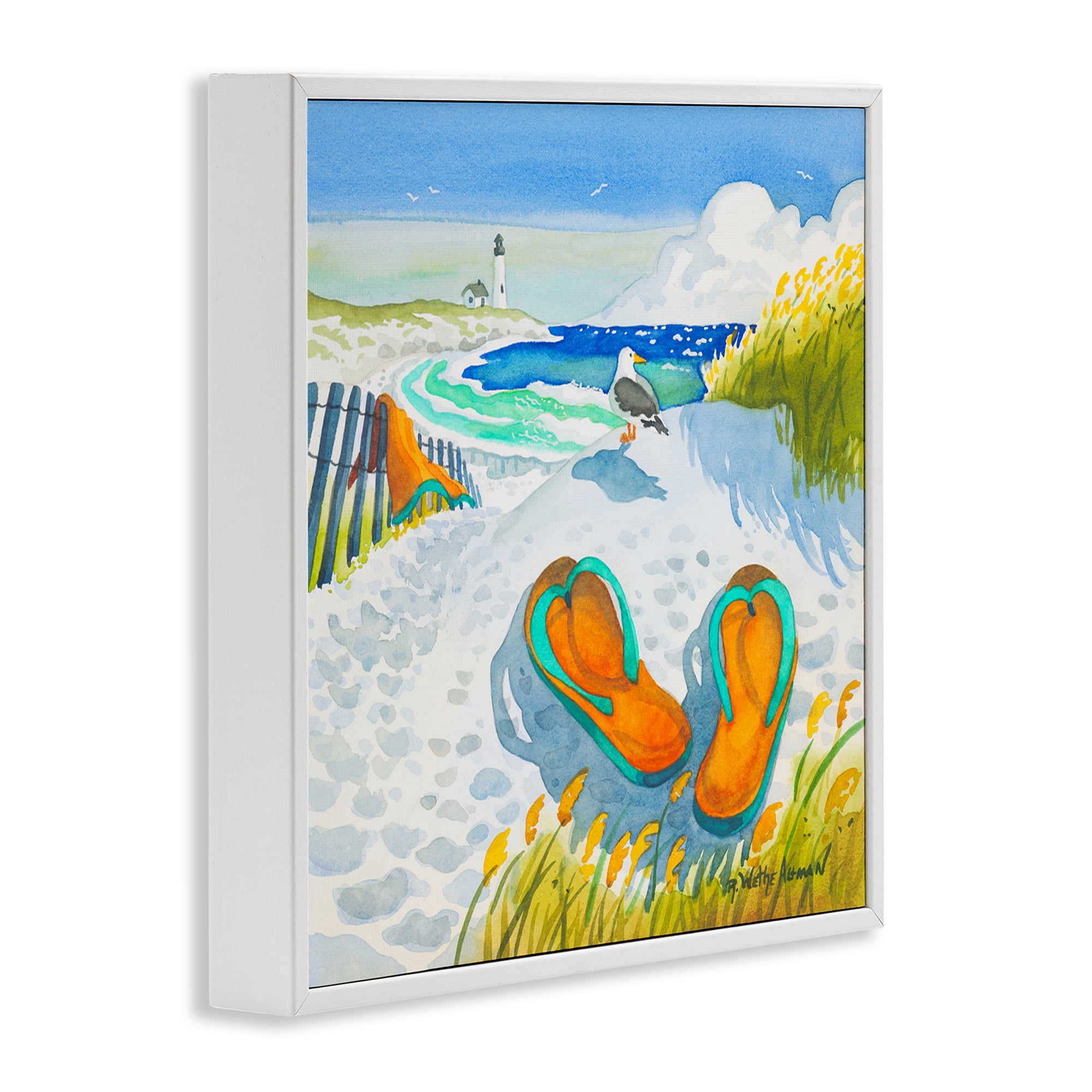 Stupell Industries Seagull & Flip Flops White Framed Giclee Art, design by Robin Altman