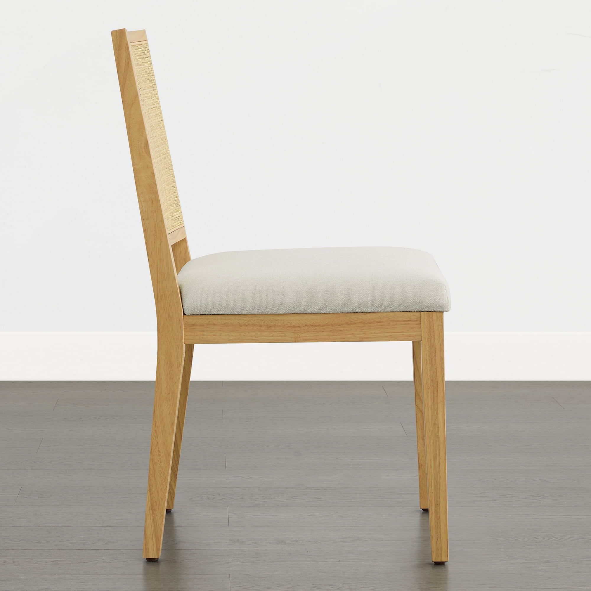 Spruce & Spring Boho Dining Chairs Set of 2 with Hand-Woven Natural Rattan Back, Upholstered Seat & Solid Wood Frame for Dining Room & Kitchen, Ivory Fabric