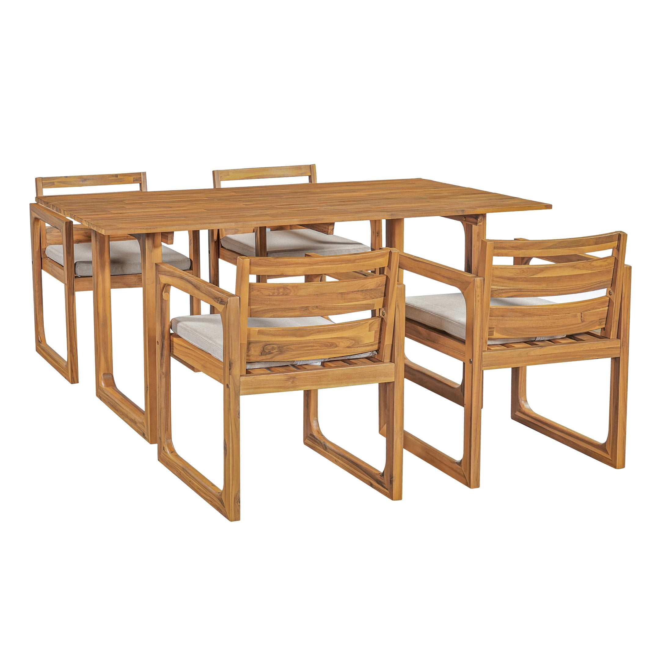 Christopher Knight Home 5-Piece Outdoor Dining Set, Acacia Wood Patio Table and Chairs, Teak+Beige
