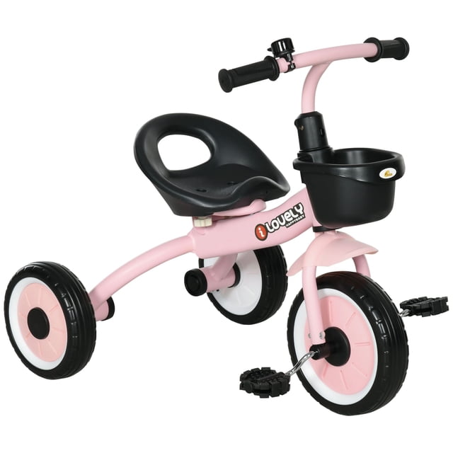 Pink Tricycle for Young Riders - Adjustable Seat, Basket & Bell - 2-5 Year Olds - Sturdy Metal & EVA Wheels - Perfect for Outdoor Fun & Skill Development
