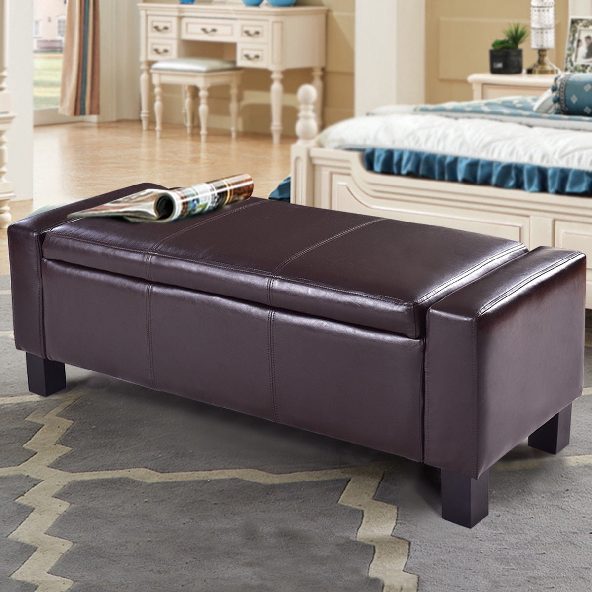 Pu Leather Ottoman Bench Storage Chest Footstool Organizer