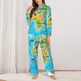 thumbnail image 2 of Picia World Map With Animals Landmarks Pattern Women’s Long-Sleeve Sleepwear Set - Soft 2-Piece Loungewear with Pockets, Comfy PJs for Relaxing Nights-XX-Large, 2 of 7