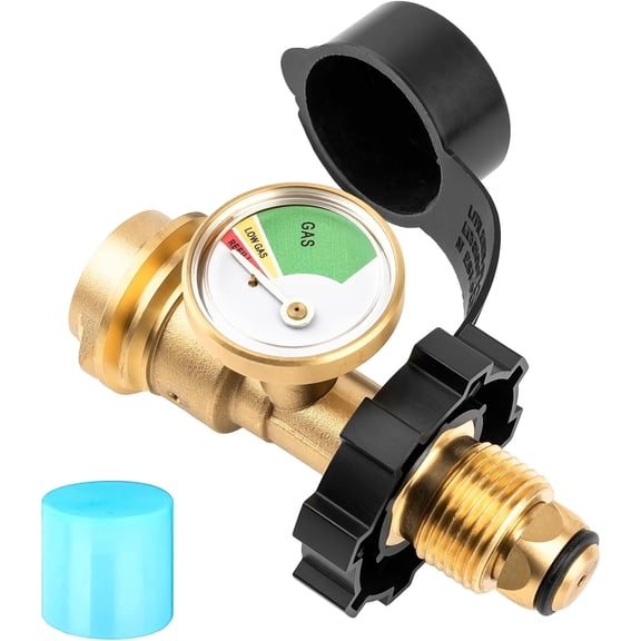 100 lb Propane Tank Adapter, Propane Tank Gauge with Gauge, Fit POL to QCC1 Propane Tank Adapter, Old to New Connection Type 100lb Propane Tank Gauge