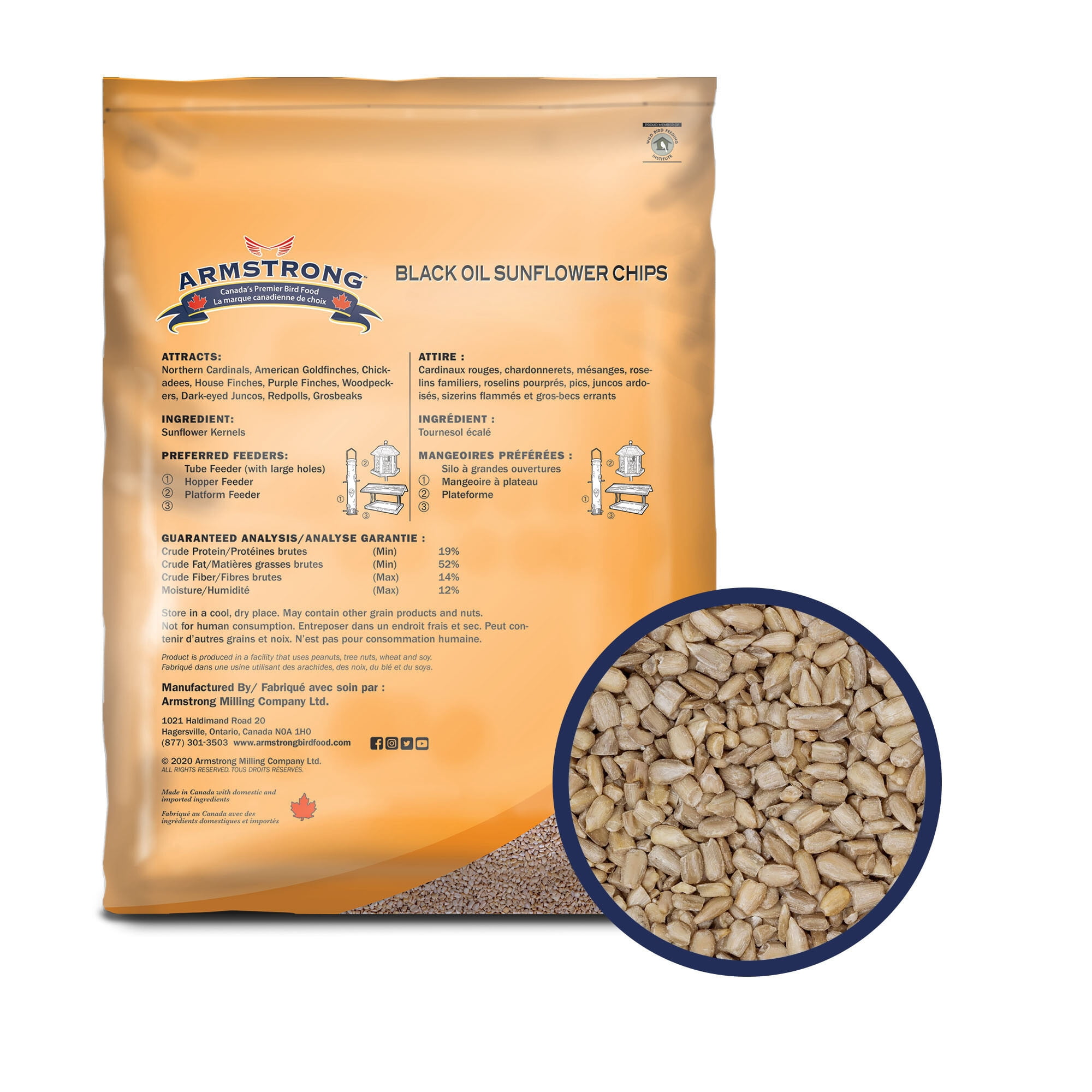 Armstrong Wild Bird Food Black Oil Sunflower Chips, 20lbs