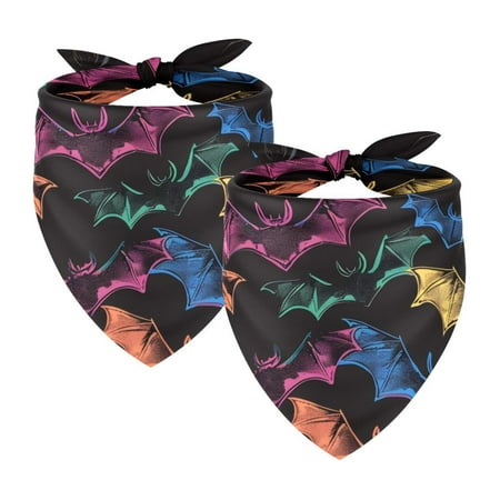 PhooArto Bats Colorful Pattern Dog Bandanas 2 Pack Soft Washable Pet Scarf Triangle for Large Dogs Puppies and Cats