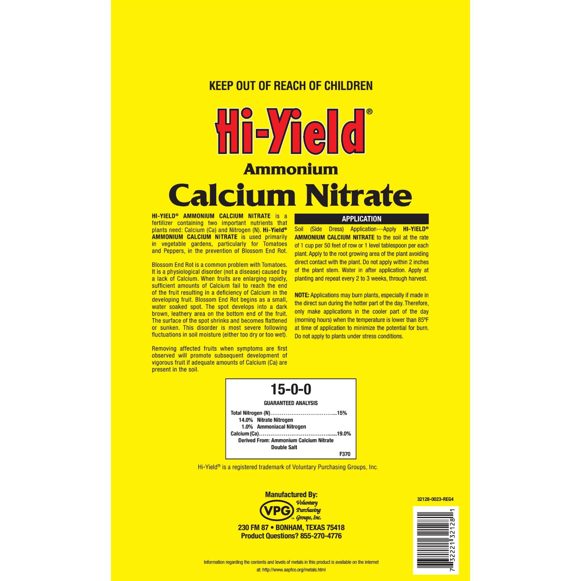 Hi-Yield (32128 ) Ammonium Calcium Nitrate 15-0-0, Helps Precent Blossom End Rot in Tomatoes (3.25 lbs.)