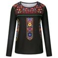 thumbnail image 4 of Women Mexican Tops Long Sleeve T Shirt Embroidery Flowers Fall Spring Tee Boho Tunic Tops Loose Fit Casual Tshirts, 4 of 5