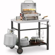 Only Fire Grill Cart Pizza Oven Stand Outdoor Kitchen Island with Spacious Tabletop, Stainless Steel