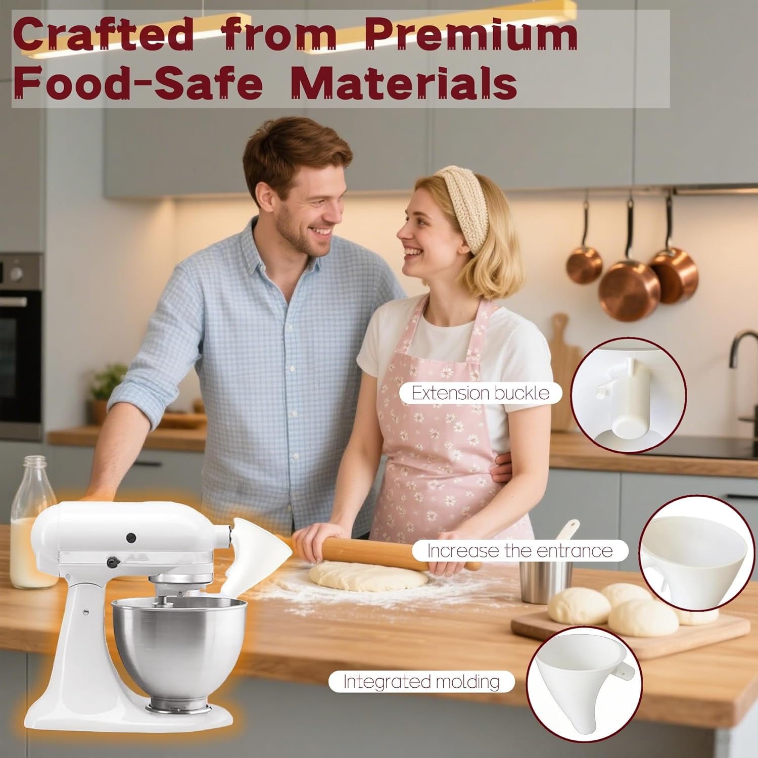 Flour Funnel For Kitchen Mixer,Flour Funnel- Stand Mixer Attachment Kitchen Attachments Mixers Accessories Easy Pour No Mess Prevents Spills Accessory Fit