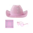 thumbnail image 3 of Sombrero de vaquero,Sombrero vaquero occidental de ala ancha para hombres,adolescentes y adultos,Sombrero de para mujer,niña,fiesta,carnaval,al aire libre,Accesorios para disfraces Rosa, 3 of 10