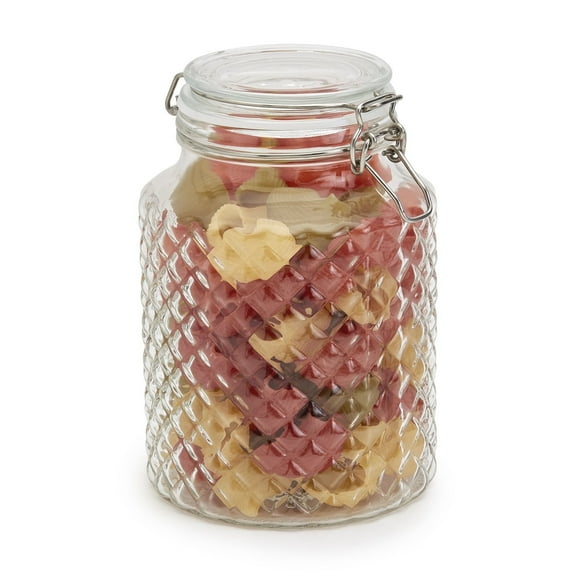 Mason Craft & More Airtight Large Facet Design Glass Clamp Jar with Lid, Clear Mason Jar Storage Canister, 2 Liter (67.5oz)