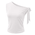 thumbnail image 4 of CUSTG Sleeveless Women Solid Color One Shoulder Fitted Front Tie Knot Blouse Camisole Tops Relaxed Fit Female Summer Shirts, 4 of 4
