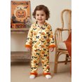 thumbnail image 5 of RUINIXCW Toddler Baby Girl Halloween Silk Stain Pajamas Set Kids Fall Sleepwear Ghost Pumpkin Fur Cuffs Long Sleeve Button Down Shirt and Pants Set Homewear Loungewear 1-6 Years, 5 of 9