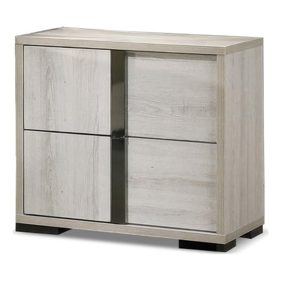 Hyao Nightstand- 26 Inch- 2 Drawers- Chrome Handles- White Wash Veneer