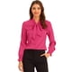 thumbnail image 1 of Blusa elegante con cuello de pajarita para mujer, blusa de gasa de trabajo de manga larga con volantes Rosa Caliente S, 1 of 5