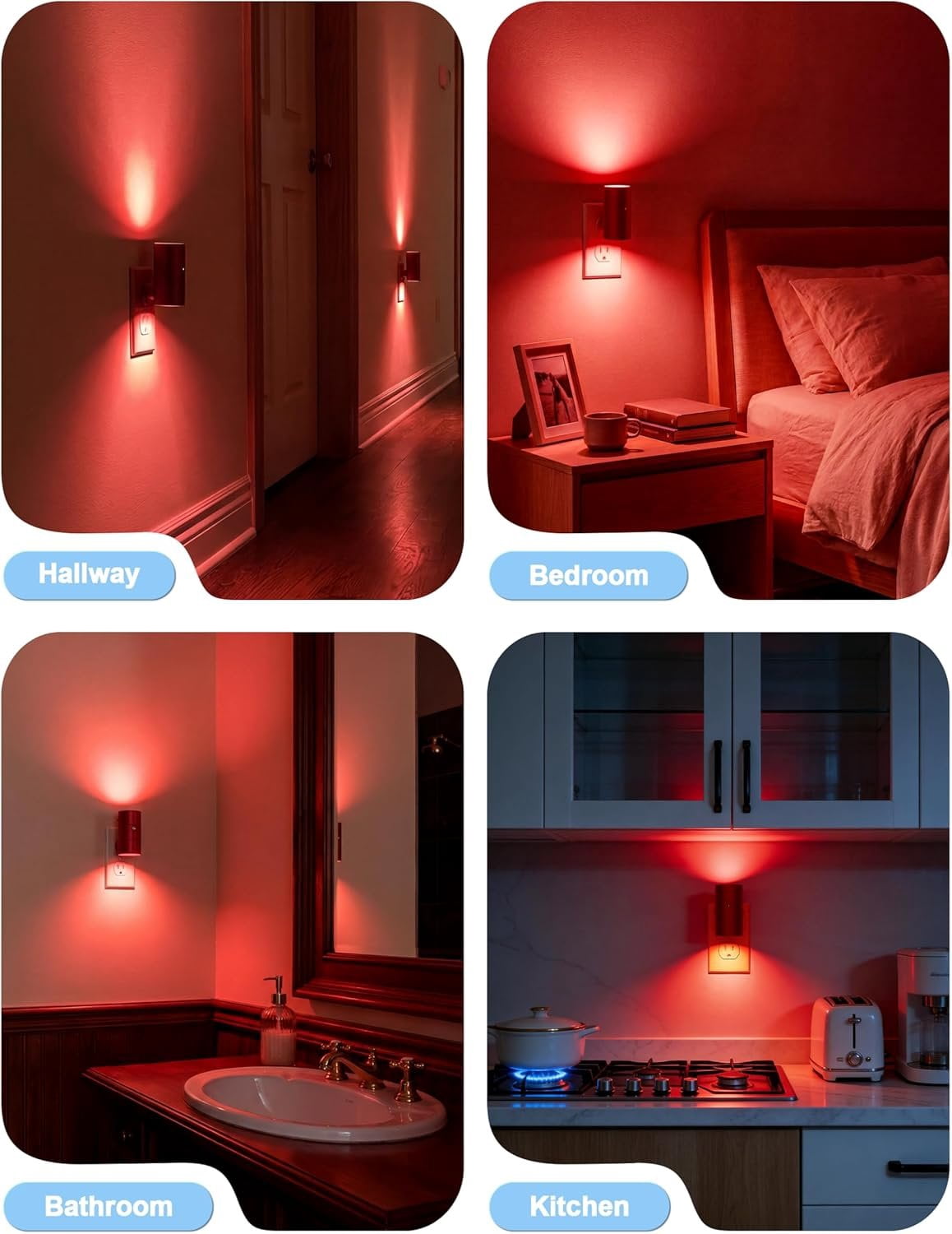 Red Night Light Plug into Wall, LED Night Lights with Light Sensor, Sleep Aid Red, Dimmable Night Light for Christmas, Holiday Decor, Hallway, Bedroom, 2 Pack