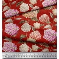 thumbnail image 2 of Soimoi Red Silk Fabric Leaves & Madhabilata Floral Decor Fabric Printed Yard 42 Inch Wide, 2 of 3
