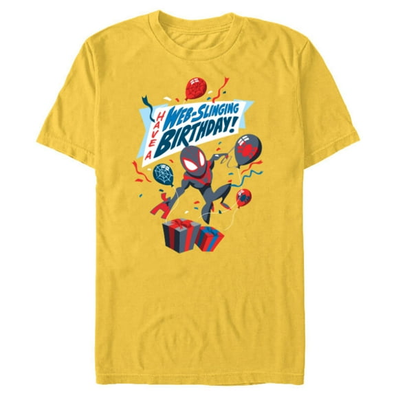 Marvel Spider-Man Miles Morales Have a Web-Slinging Birthday - Short Sleeve Blended T-Shirt for Adults - Customized-Yellow