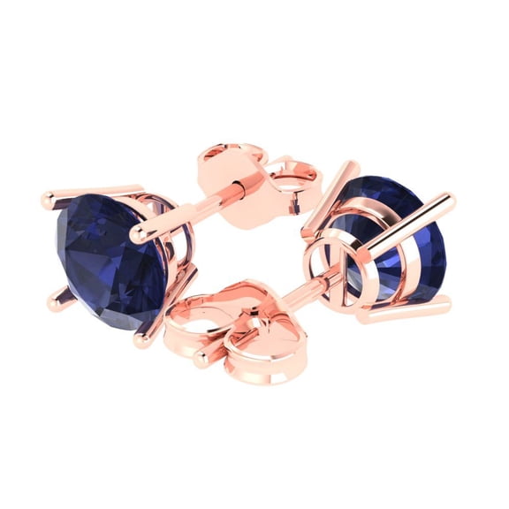 3.0 Ct Round Cut Studs Blue Sapphire 14K Rose Solid Solid Gold Everyday Dainty Earrings Push Back