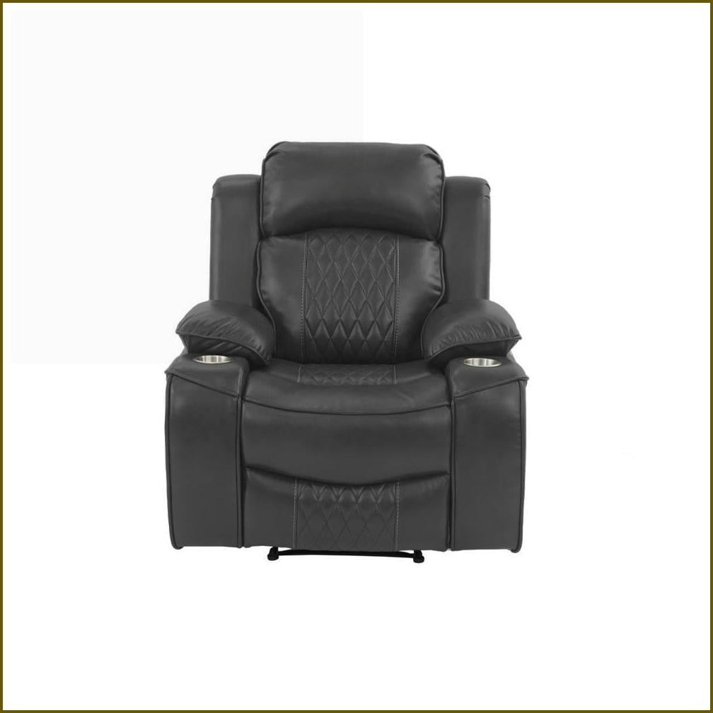 Recliners, Power Motion Contemporary Charcoal Gel Leatherette Recliner with Storage Arms, Cup Holder & USB | Compact | Easy Assembly