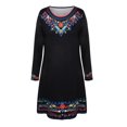 thumbnail image 3 of QELUSQELUS Women Sundress Long Sleeve Round Neck Ethnic Floral Vacation Mini Dress, 3 of 4