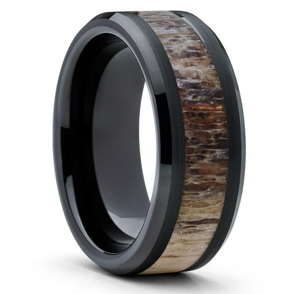 8mm Deer Antler Wedding Ring,Black Tungsten Ring,Engagement Ring,Black Wedding Ring,Tungsten Carbide Ring,Antler Ring