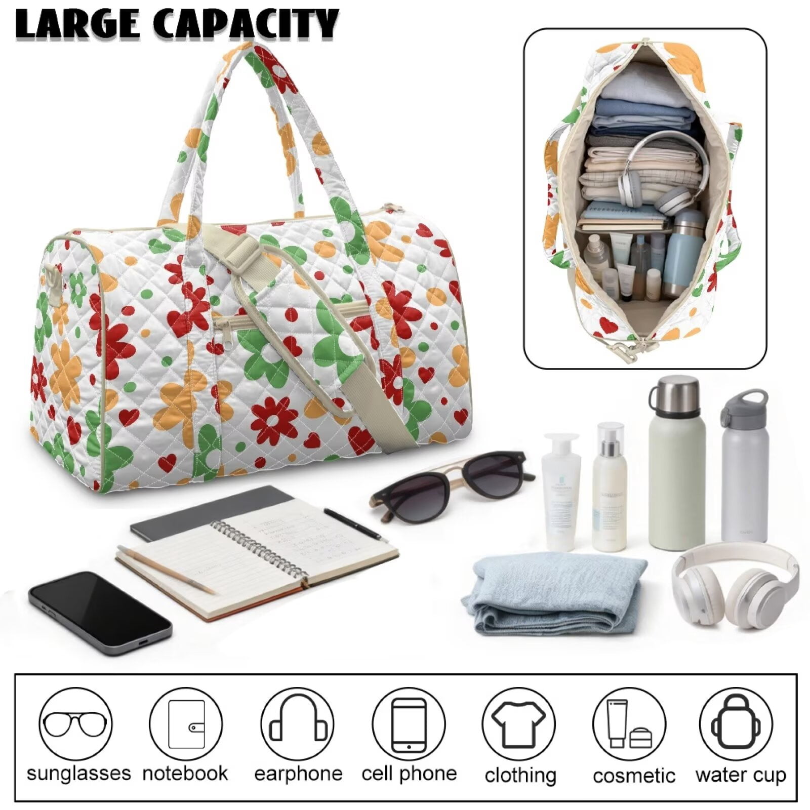 Xixirimido Gym Bag for Women, Quilted Duffle Bag with Trolley Sleeve for Travel, Weekender Overnight Bag for Men Hospital Bags for Women, Abstract Colorful Floral