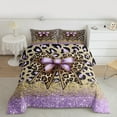 thumbnail image 2 of Manfei Chic Bow Bowtie Queen Comforter Set,Wild Cheetah Print Bedding Sets,Purple Gold Brown Bedding Comforter Set For Girls Teens,Ultra Soft Home Decor Reversible,3 Pieces, 2 of 8