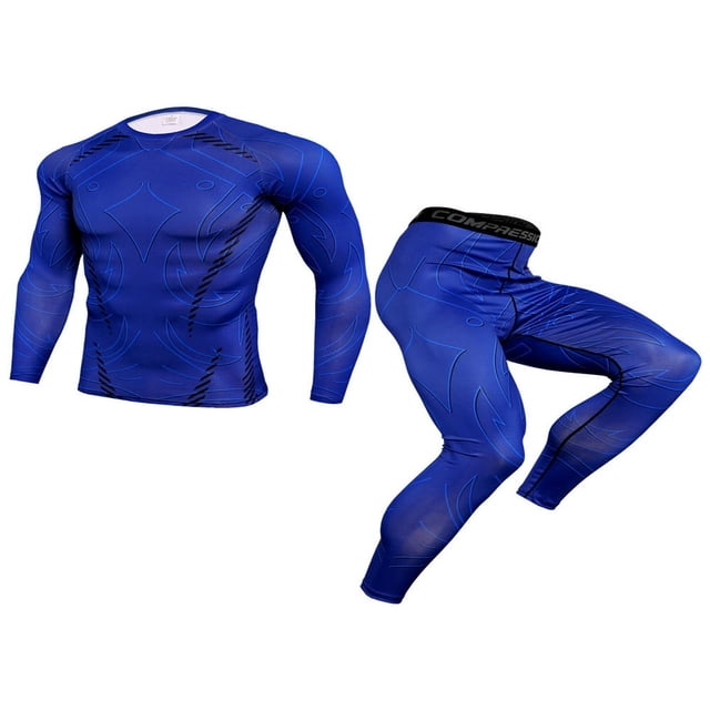 Men‘s Compression Base Layer 2PCS Clothes Set Athletic Fitness Quickly Dry Long Sleeve Tights T-Shirt Leggings