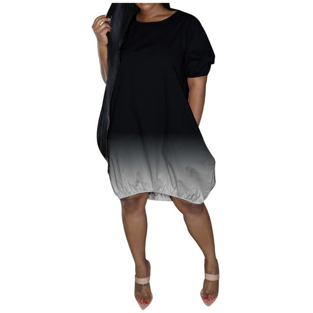 Women‘S Plus Size Casual Dresses Casual Short Sleeve Mid-Length Gradient Summer