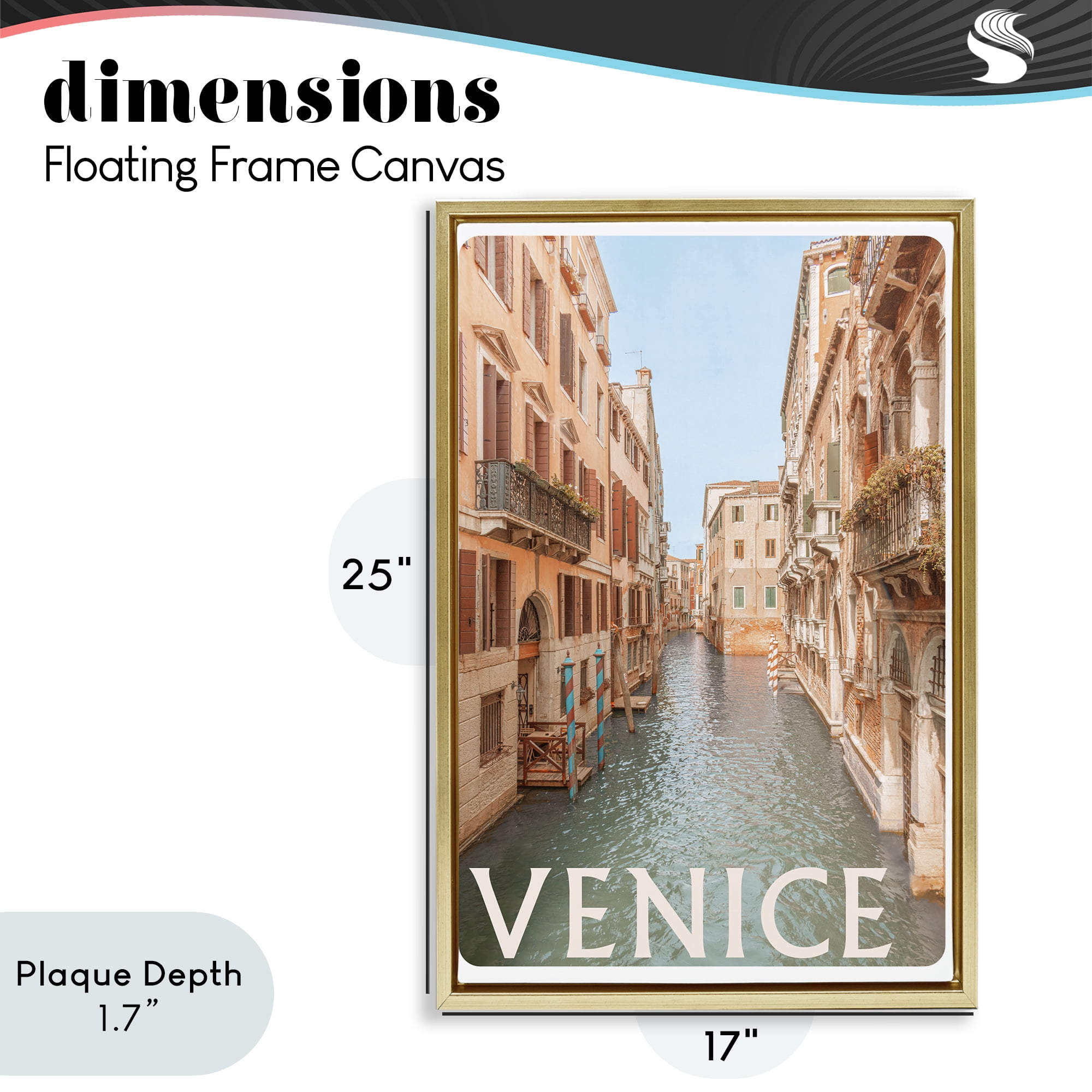 Stupell Industries Venice Canal Waterway Gold Framed Floater Canvas Wall Art, design by Erin Marie