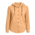 thumbnail image 5 of Ynynloco Women's 100%Cotton Hoodie Long Sleeve Jacket Button Drawstring Blouse Tops Casual Fall Winter Shirts, 5 of 7