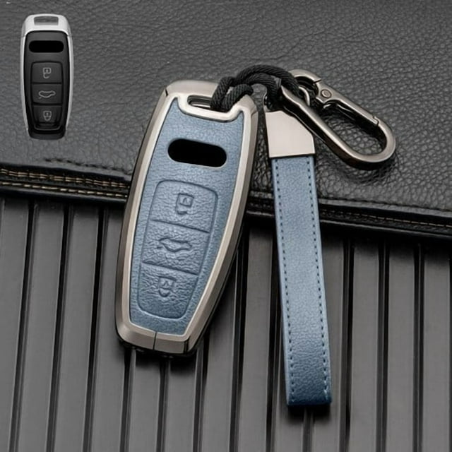 Car Key Fob Cover Case Protector Zinc Alloy Leather Car Remote Key Fob Case Cover Holder For Audi A6 A7 A8L Q8
