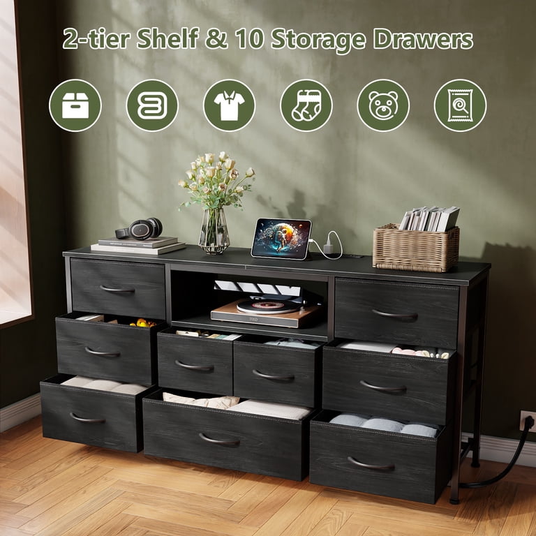 Satifur 9-Drawer LED Dresser with Power Hub, Black photo 5